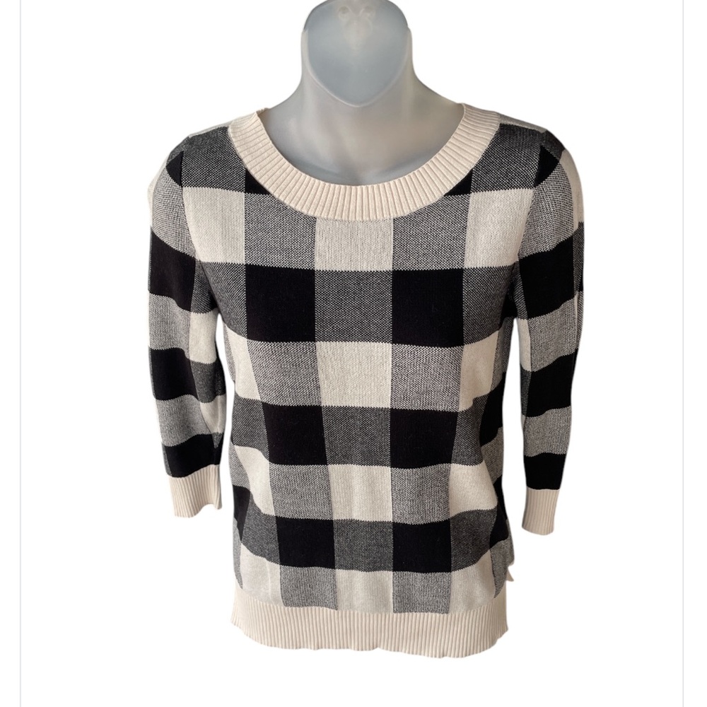 Loft women’s crew neck cotton sweater black and cream XS light weight fall top